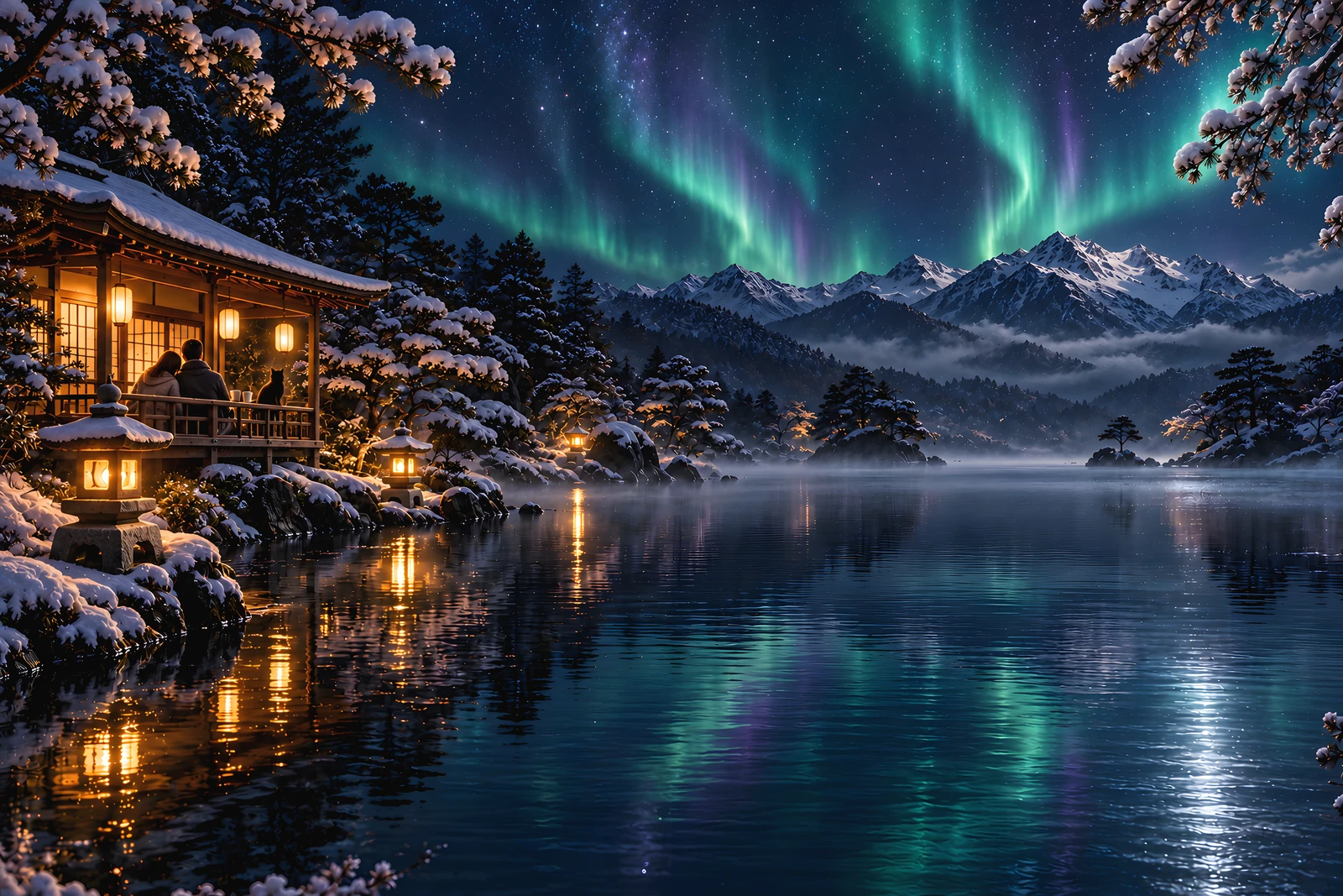 Custom example: An anniversary escape with snow, northern lights and a cat.
