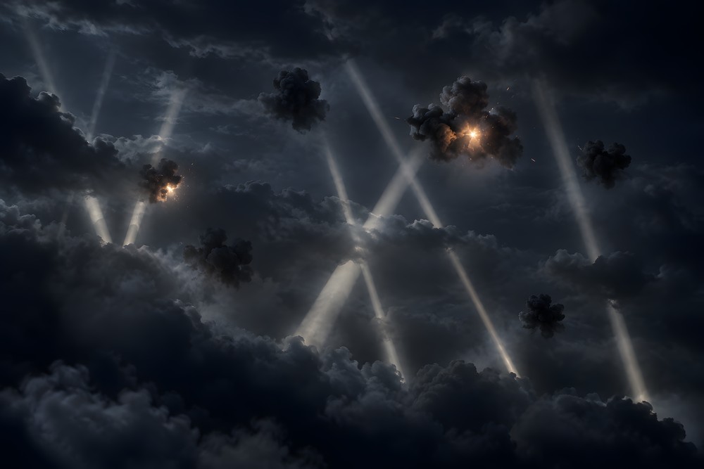 Searchlights through the storm
